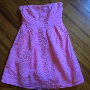 J.Crew Factory Pink Strapless Seersucker Dress